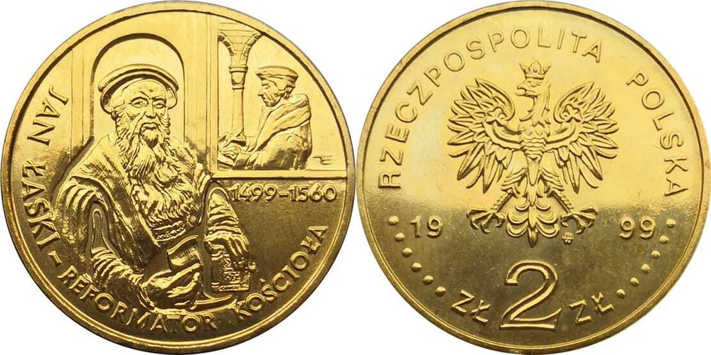 Польша 2 злотых, 1999 500 лет со дня рождения Яна Лаского