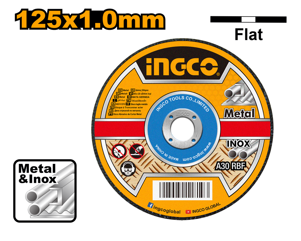 Круг отрезной по металлу INGCO MCD101251 125x1x22.2 мм Metal/Inox Круг отрезной по металлу INGCO MCD101251 125x1x22.2 мм Metal/Inox