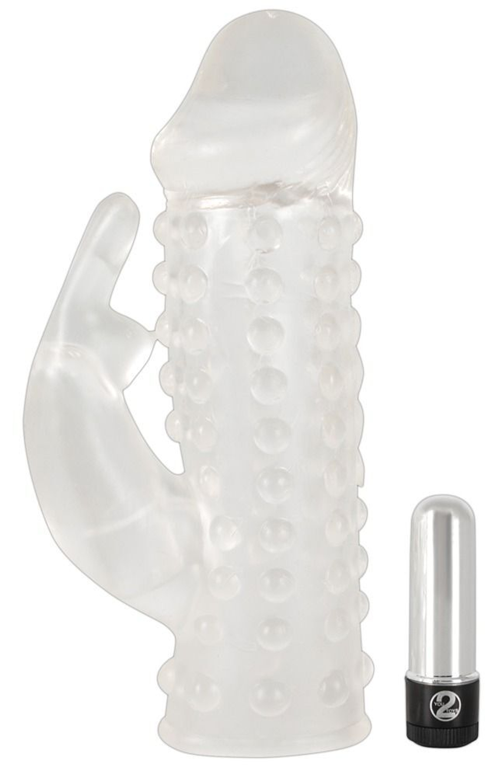 Насадка на пенис с клиторальным вибростимулятором Vibrating XTension with Clit-Rabbit - 17 см.