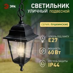 Садово-парковый светильник ЭРА НСУ 04-60-001 черный 4 гранный подвесной IP44 Е27 max60Вт | Садово-парковые светильники
