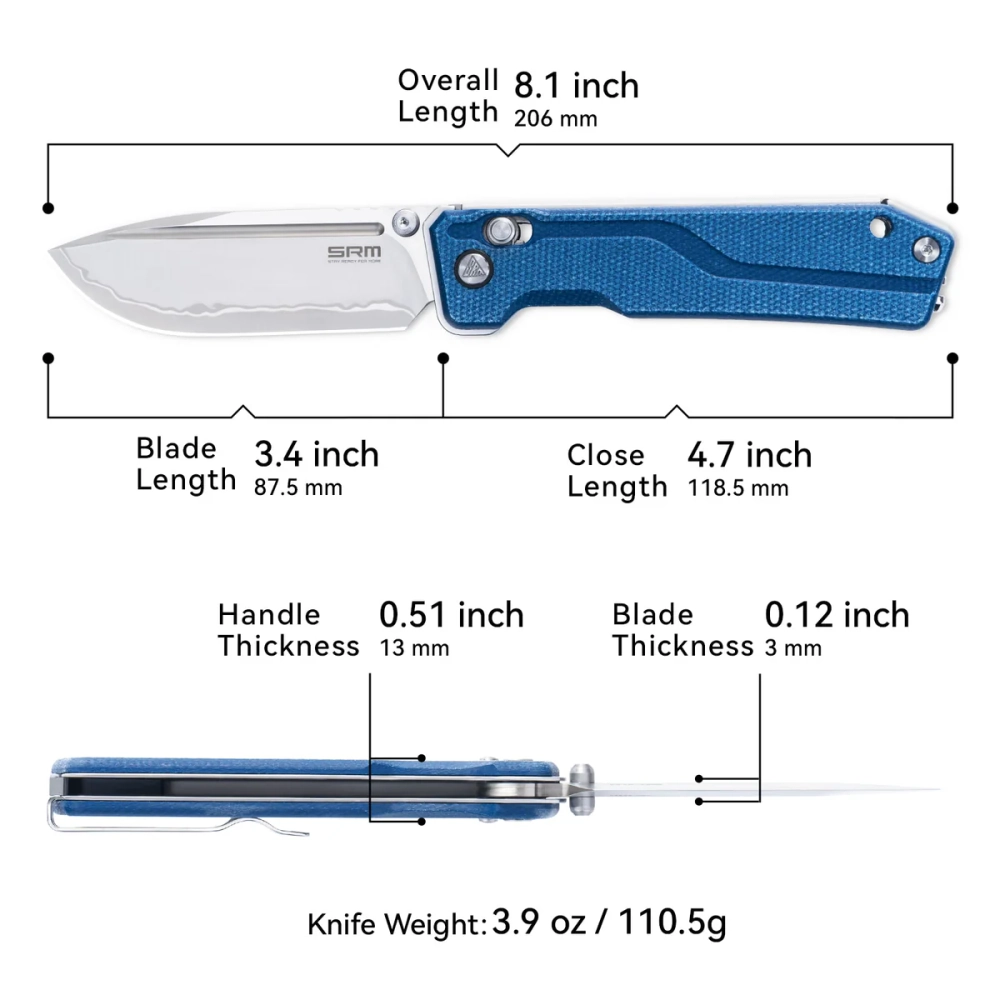 Нож складной SRM 7228B-ME2 Rubik Large (140Cr Laminated, Blue Micarta)