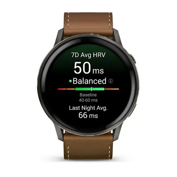Garmin Venu 4 45 мм сланцевые смарт-часы с черным силиконовым ремешком и дополнительным коричневым кожаным ремешком
