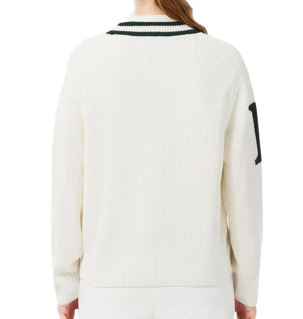 Женская теннисная куртка Lacoste Badge Accent Wool Blend Golf Cardigan - white/green