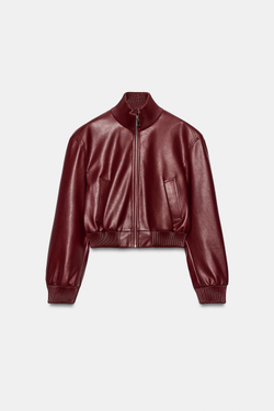 ZARA КОРОТКИЙ БОМБЕР С ПОДПЛЕЧНИКАМИ, КРАСНЫЙ