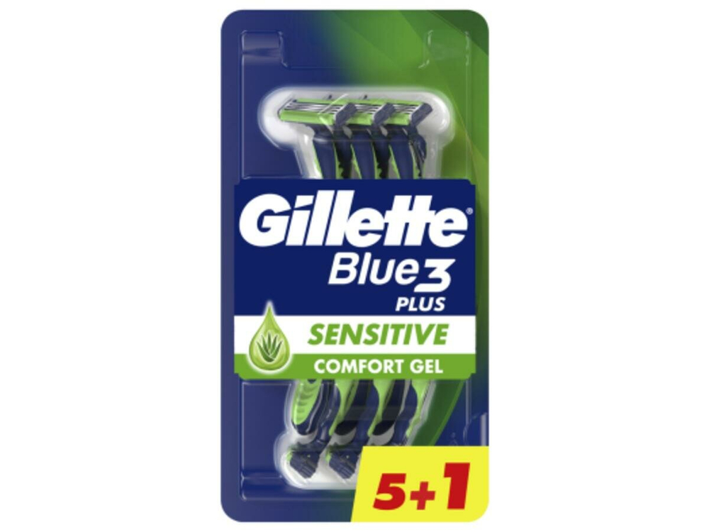 Gillette Blue3  plus Sensitive Одноразовые станки с 3 лезвиями плавающая головка 6 шт