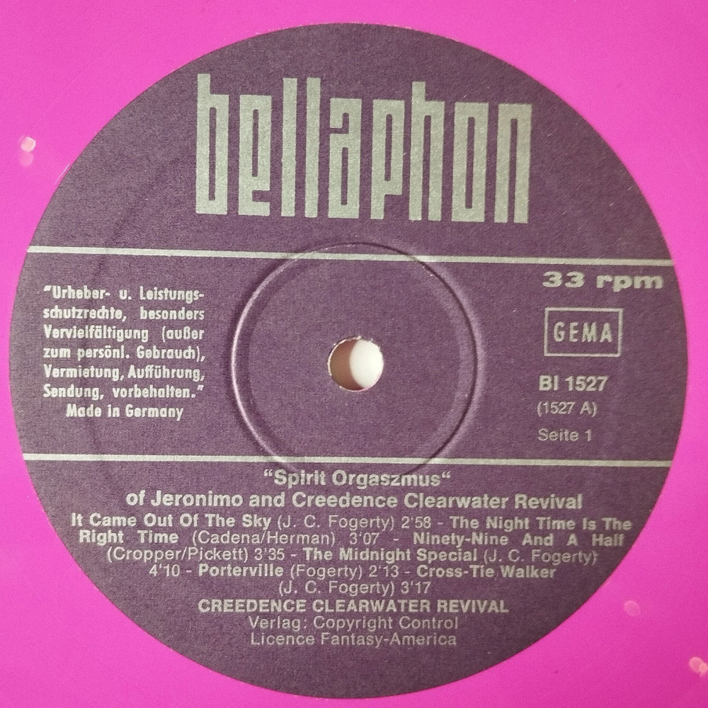 Винтажная виниловая пластинка LP Jeronimo And Creedence Clearwater Revival Spirit Orgaszmus (Germany 1970) (Pink Vinyl)