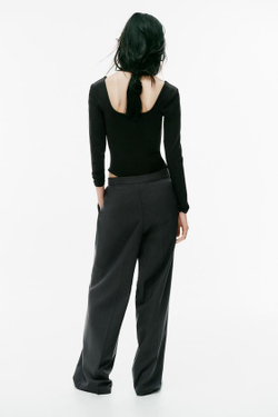 ZARA БРЮКИ СО СБОРКАМИ В ТОНКУЮ ПОЛОСКУ, СВИНЦОВЫЙ