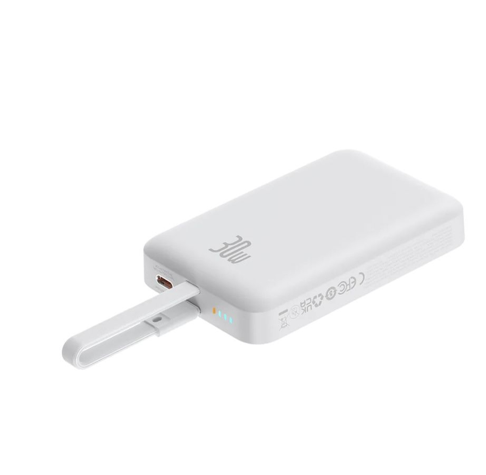 Внешний аккумулятор с магнитом повербанк PowerBank 10000mAh 30W белый Magnetik Mini BASEUS РРСХМ1030