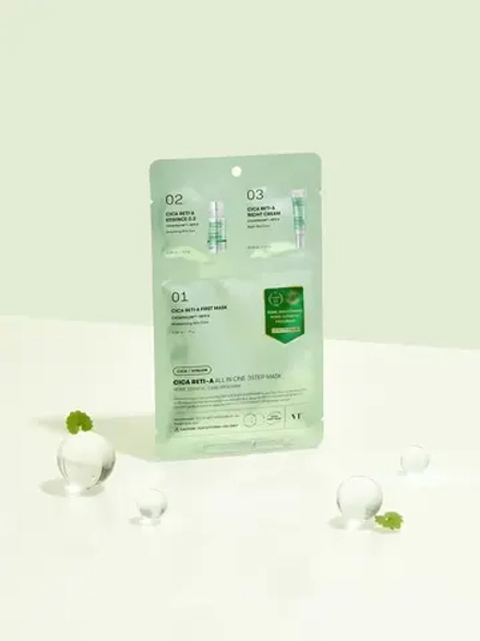VT Cosmetics Трёхступенчатый набор с ретинолом: сыворотка-бустер + маска + крем Cica Reti-A All In One 3Step Mask 1.5+25+1.5 гр