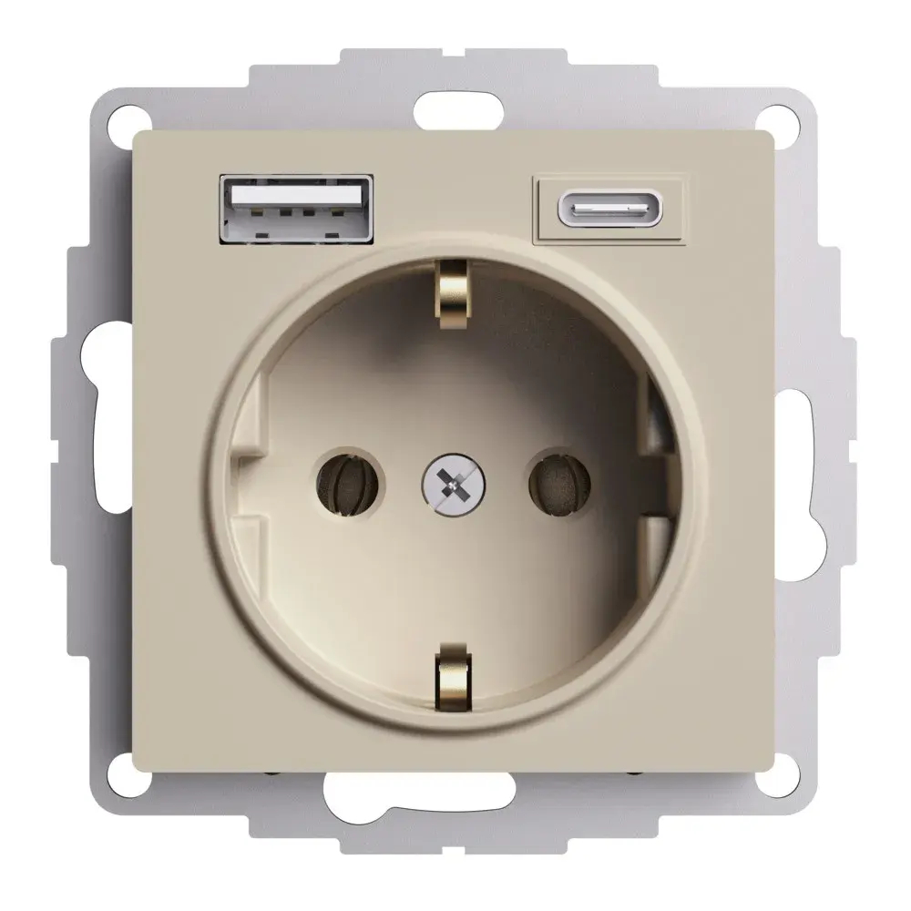 ATLASDESIGN РОЗЕТКА 16А с 2 USB A+C, 5В/2,4А/3,0А, 2х5В/1,5А, механизм, ПЕСОЧНЫЙ