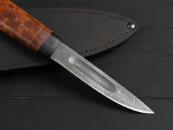 Якутский нож "Шейник", дамасская сталь, рукоять карельская берёза