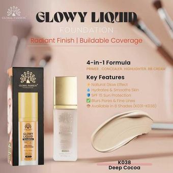 Тональная основа Global Fashion, Glowy Liquid Foundation 4in1:Primer+Concealer+Highlighter+BB cream, SPF 15, 38