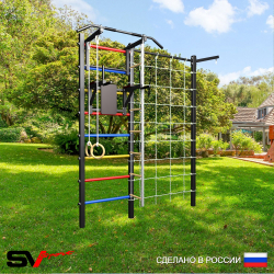 Уличная шведская стенка Sv Sport с комплектом турник прямой У413 (Турник/Брусья/Канат/кольца/лестница/Кронш бокс/Сетка)