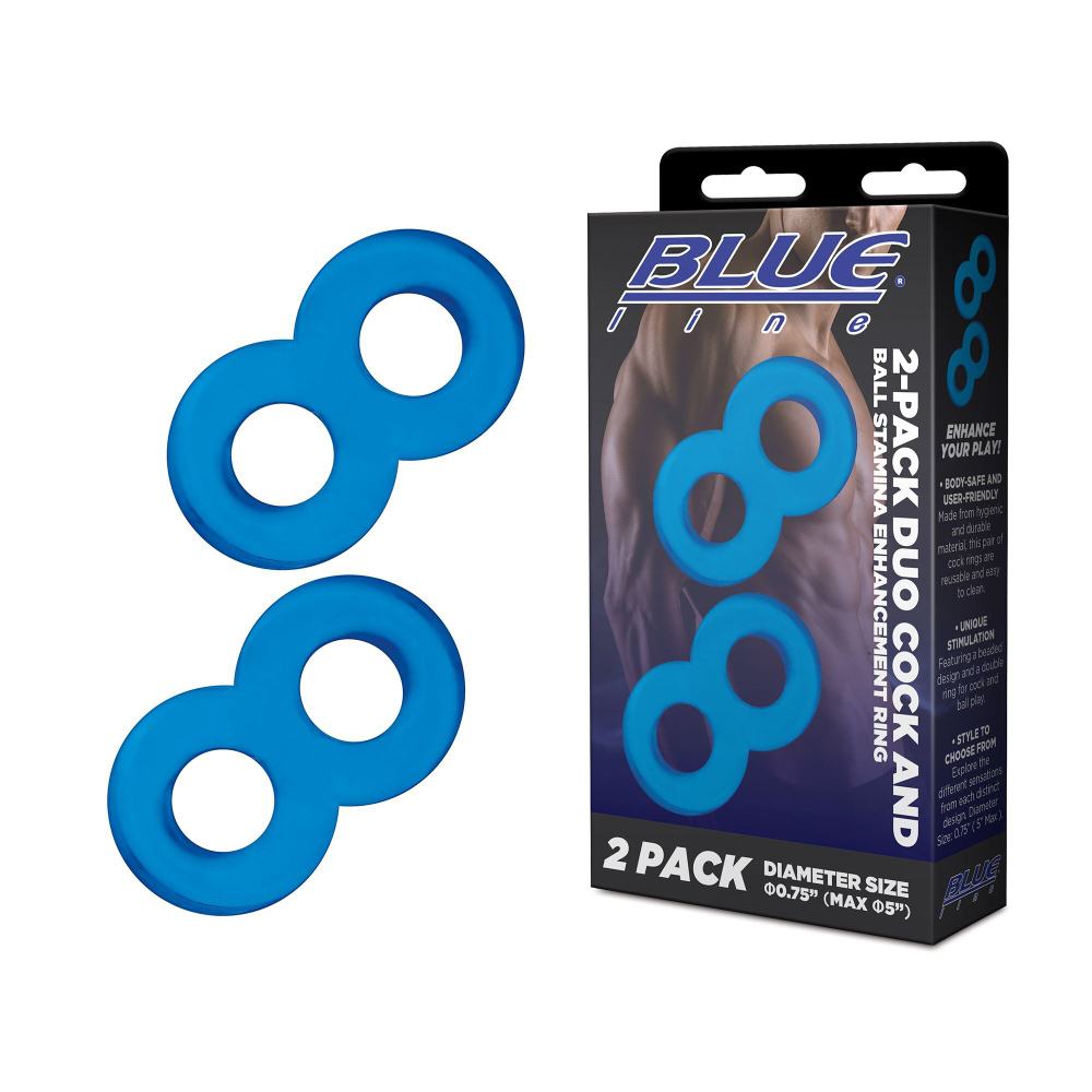 Комплект из 2 эрекционных колец-восьмерок 2-Pack Duo Cock And Ball Stamina Enhancement Ring (Цвет: голубой)