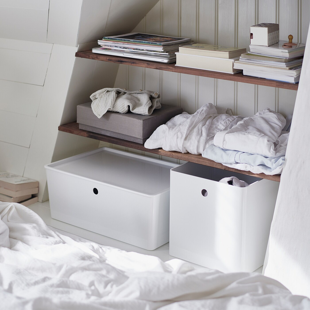 Контейнер с крышкой IKEA KUGGIS (КУГГИС), Пластик, Белый, 37x54x21 см