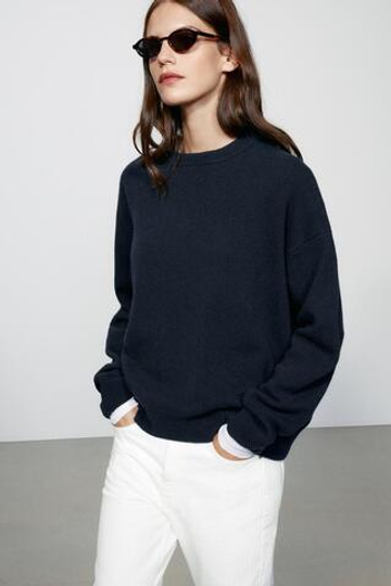 ZARA БАЗОВЫЙ ДЖЕМПЕР ИЗ ШЕРСТИ И КАШЕМИРА, МОРСКОЙ СИНИЙ
