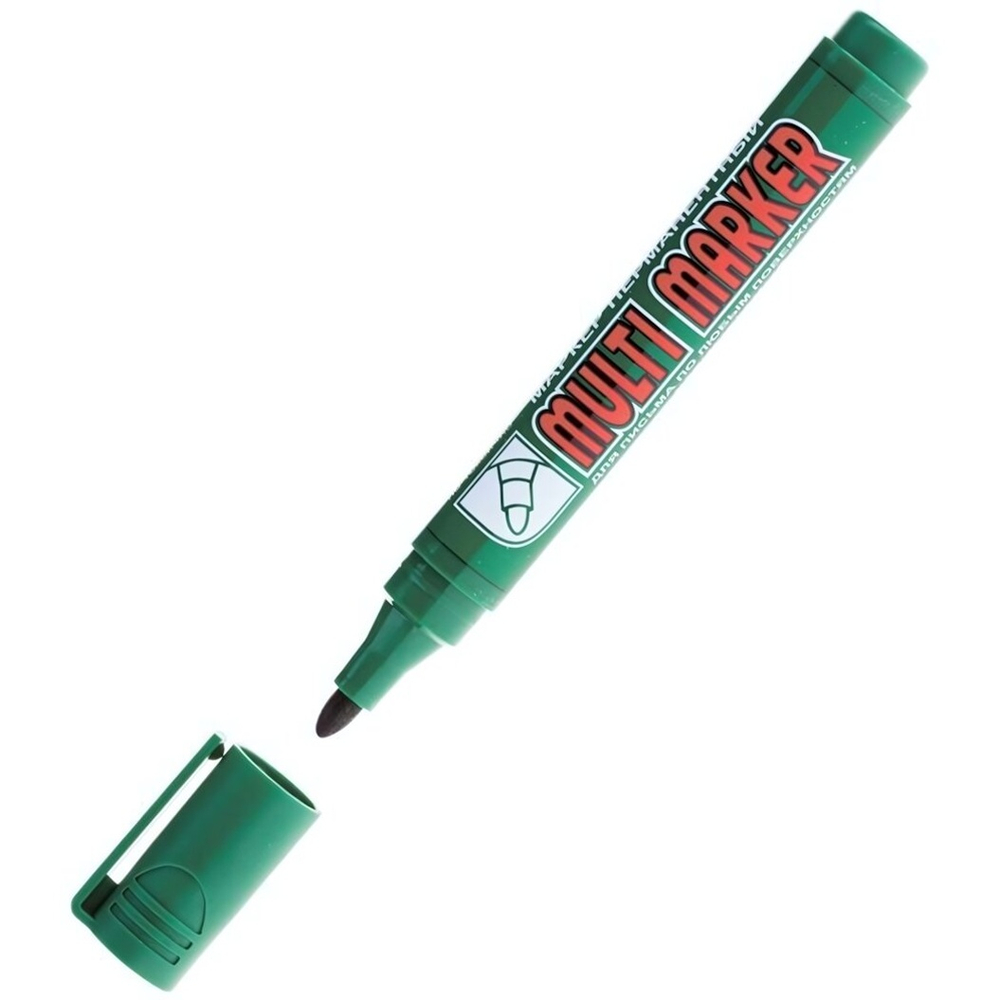 Маркер перм. 3мм. "Multi Marker" зелёный пулевидный 1/12 (Crown)