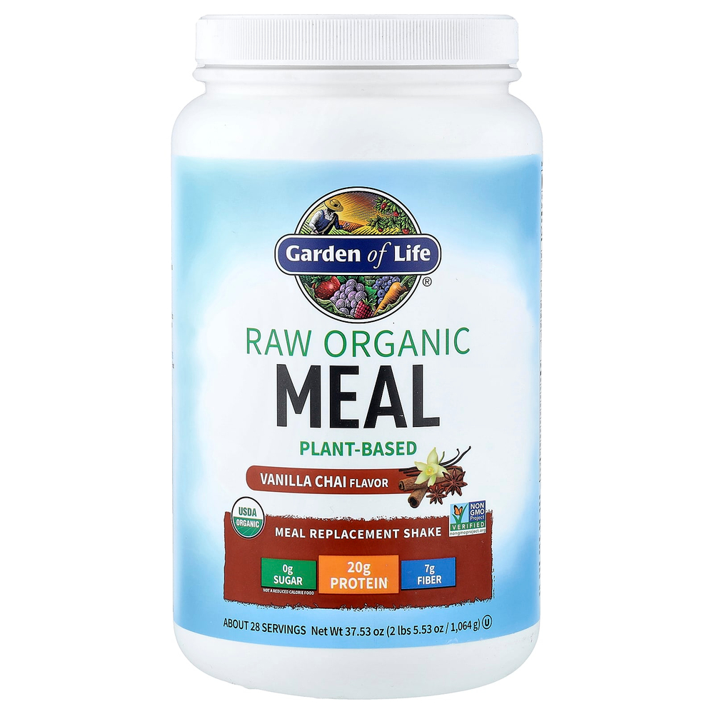 Garden of Life, RAW Organic, коктейль-заменитель еды, ваниль и чай, 1064 г (2 фунта 5,53 унции)