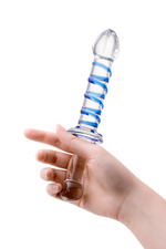 Фаллоимитатор Sexus Glass стеклянный с голубыми полосками 23 см