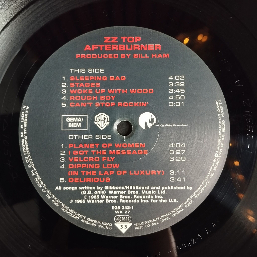Винтажная виниловая пластинка LP ZZ Top Afterburner (Germany 1985) Planet Of Women