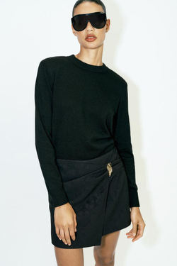 ZARA ЮБКА-ШОРТЫ ИЗ ИСКУССТВЕННОЙ КОЖИ, ЧЕРНЫЙ