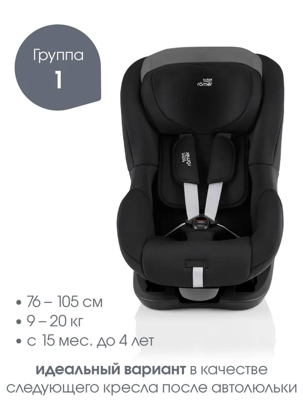 Автокресло 1 Britax Roemer KING PRO Space Black, с 15 месяцев до 4 лет, до 20 кг, (76 - 106 см), черный
