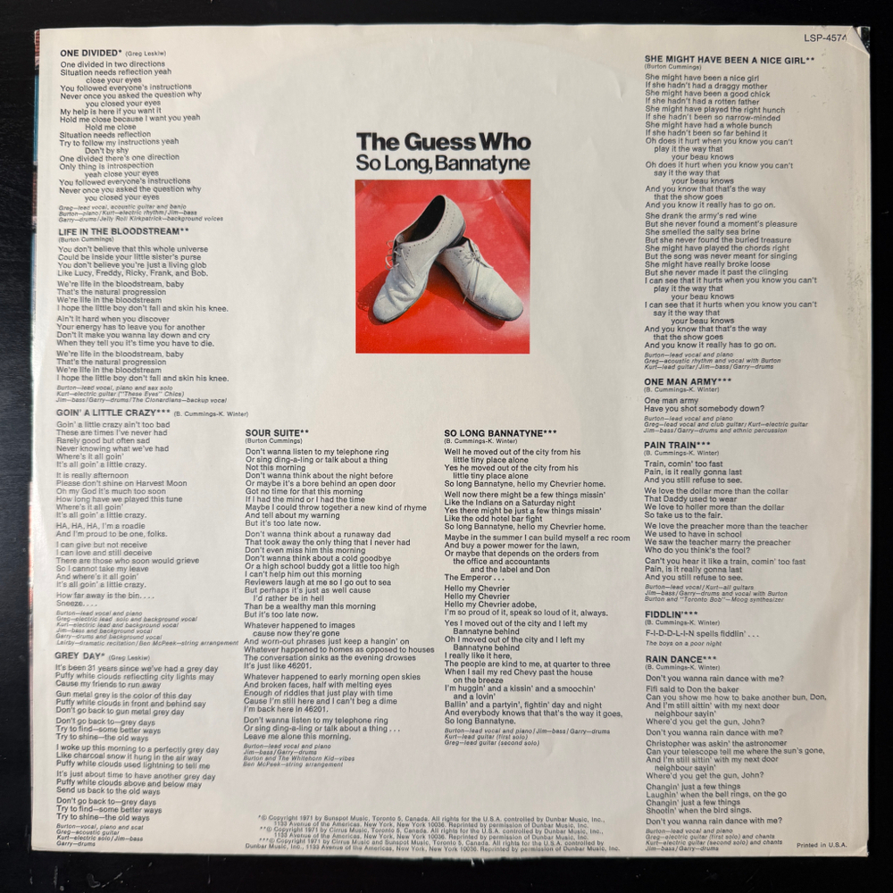 The Guess Who ‎– So Long, Bannatyne (Канада 1971г.)