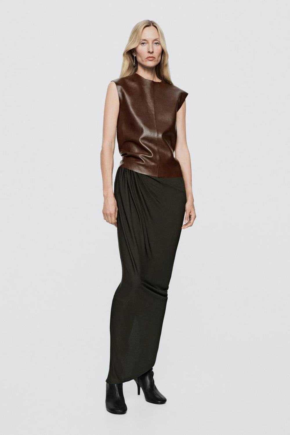 Massimo Dutti Драпированная юбка миди - Limited Edition, коричневый