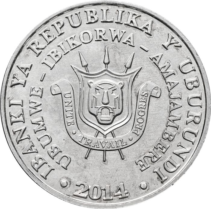 5 франков 2014 Бурунди «Калао-трубач»