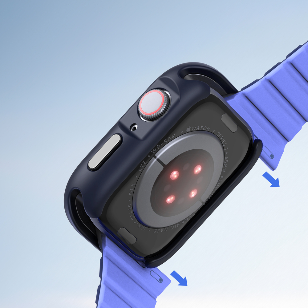 Чехол-бампер для часов Apple Watch 41мм для моделей 7, 8 и 9, черный с синими вставками (Midnight/Blue) от Dux Ducis, серия Bamo Series Case