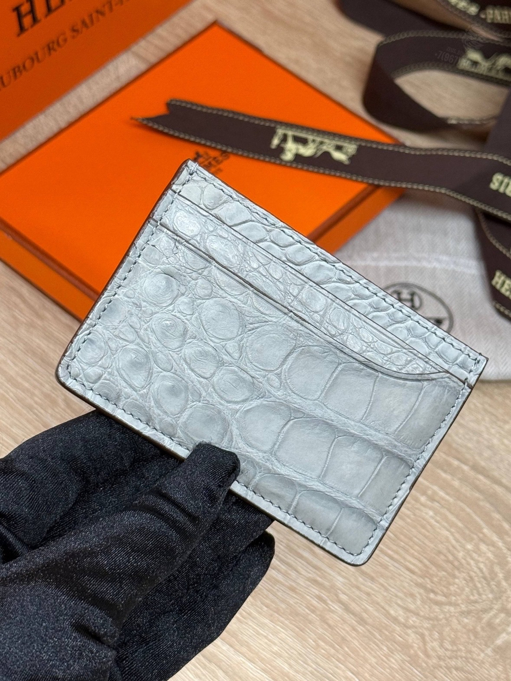 Картхолдер Hermes из кожи крокодила