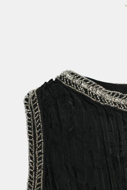 ZARA ЖАККАРДОВЫЙ ТОП С БИСЕРОМ — ZW COLLECTION, ЧЕРНЫЙ