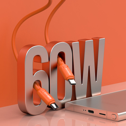 Оранжевый силиконовый кабель 60W разъем с USB-C на USB-C, длина 100см (1м), серия SILI Series от Dux Ducis
