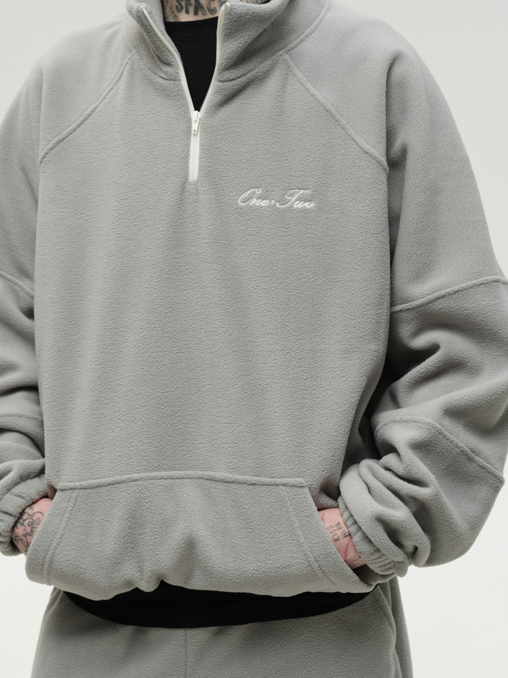 Drawstring Half-Zipped Sweatshirt Grey
