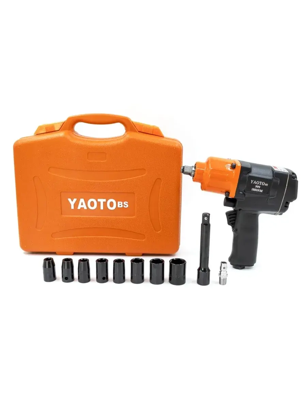 Пневматический ударный гайковерт YAOTO BS-999, 1880 Н·м, квадрат 1/2”, комплект насадок + кейс