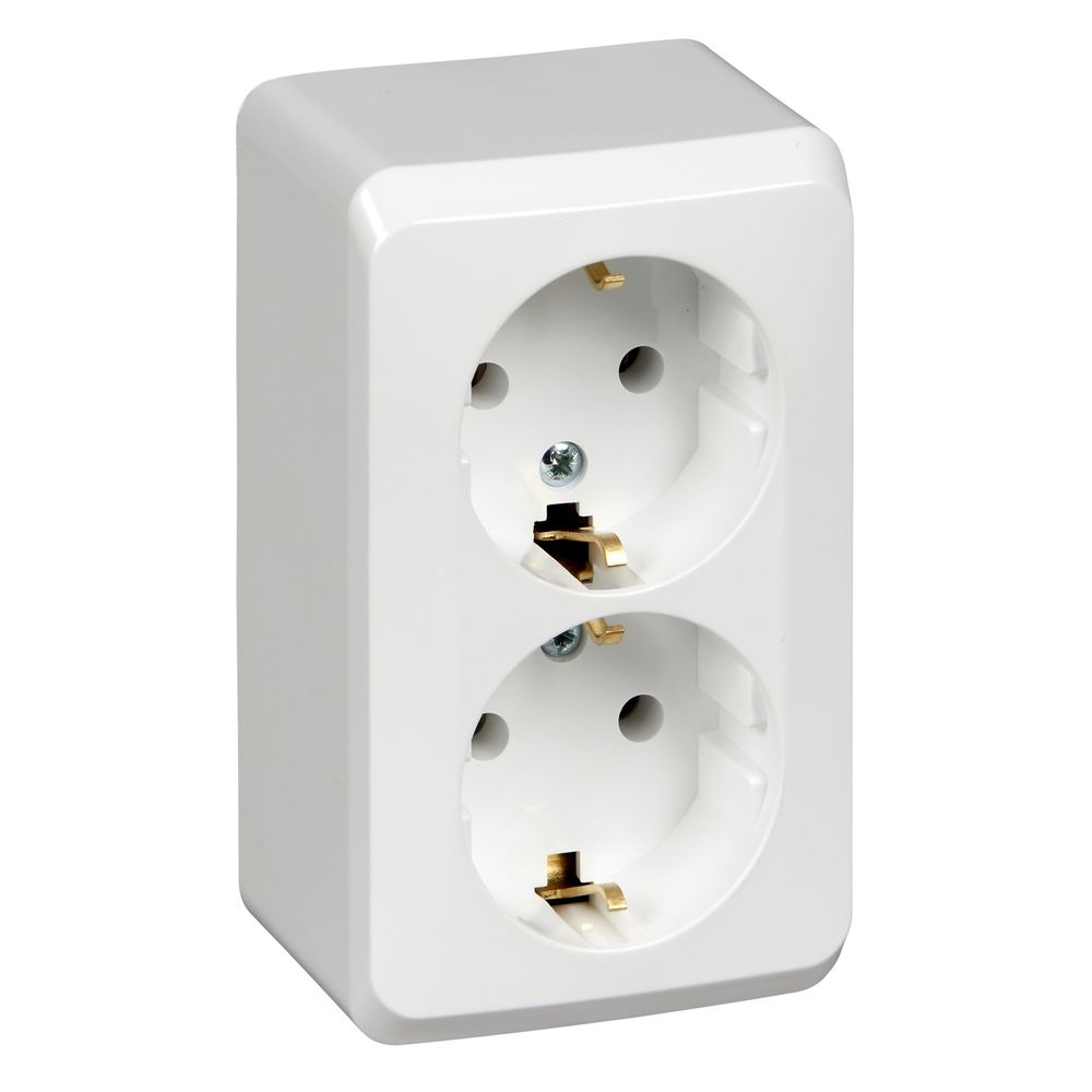 Schneider Electric ЭТЮД Белый Розетка 2-местная открытая установка с заземляющими контактами PA16-007B