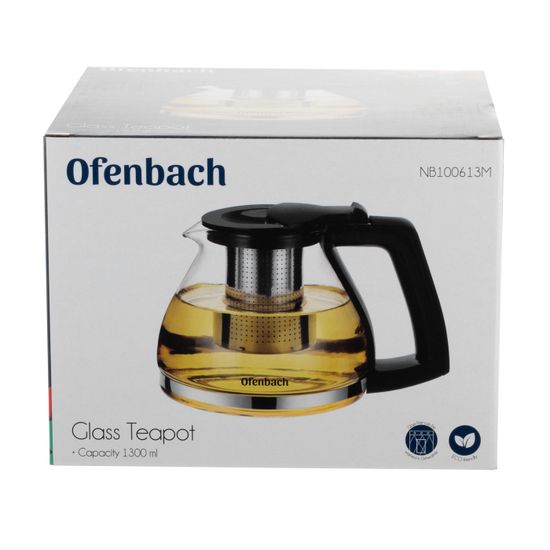 Стеклянный заварочный чайник 1,3 л. Ofenbach NB 100613M с ситечком