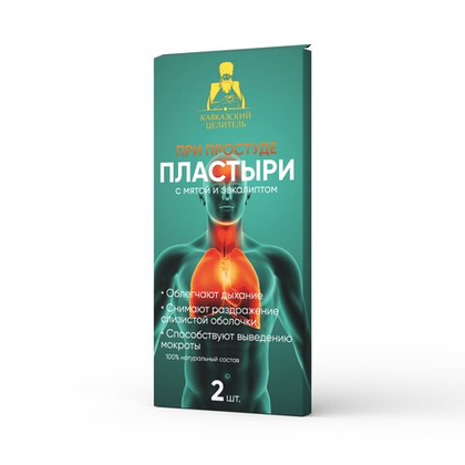 Пластырь при простуде с мятой и эвкалиптом коробка 2 шт, «Кавказский целитель»