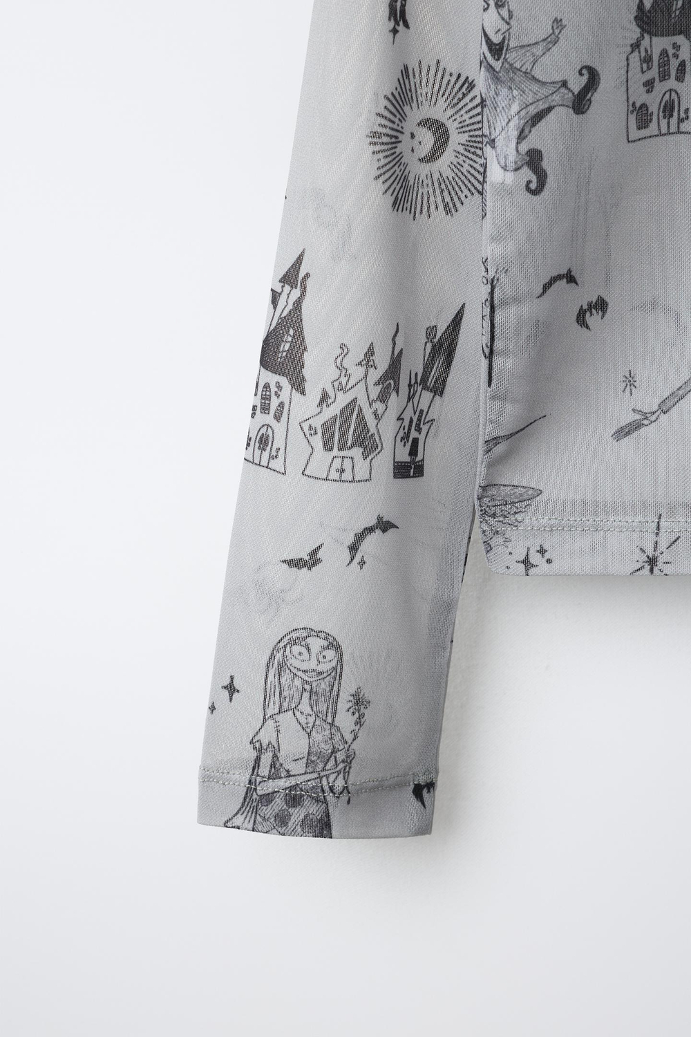 ZARA ФУТБОЛКА ИЗ ПОЛУПРОЗРАЧНОЙ ТКАНИ THE NIGHTMARE BEFORE CHRISTMAS © DISNEY, СЕРЫЙ