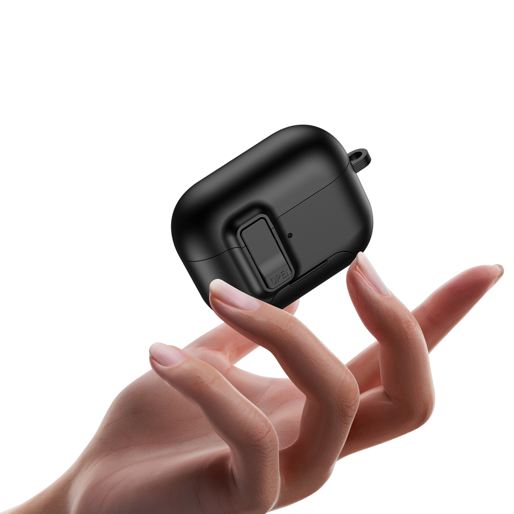 Чехол с замком и подставкой для наушников AirPods 4, черный цвет, серия PECQ Series от Dux Ducis