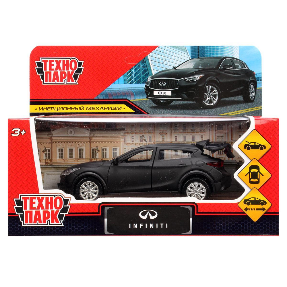 Модель ин. мет. "Infiniti QX30 матовый" 12см, открыв.двери, черный в коробка QX30-12MAT-BK (Технопарк)