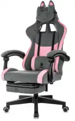 Кресло игровое Knight Kitty/F Fabric серый/розовый с подголов. крестов. пластик подст.для ног