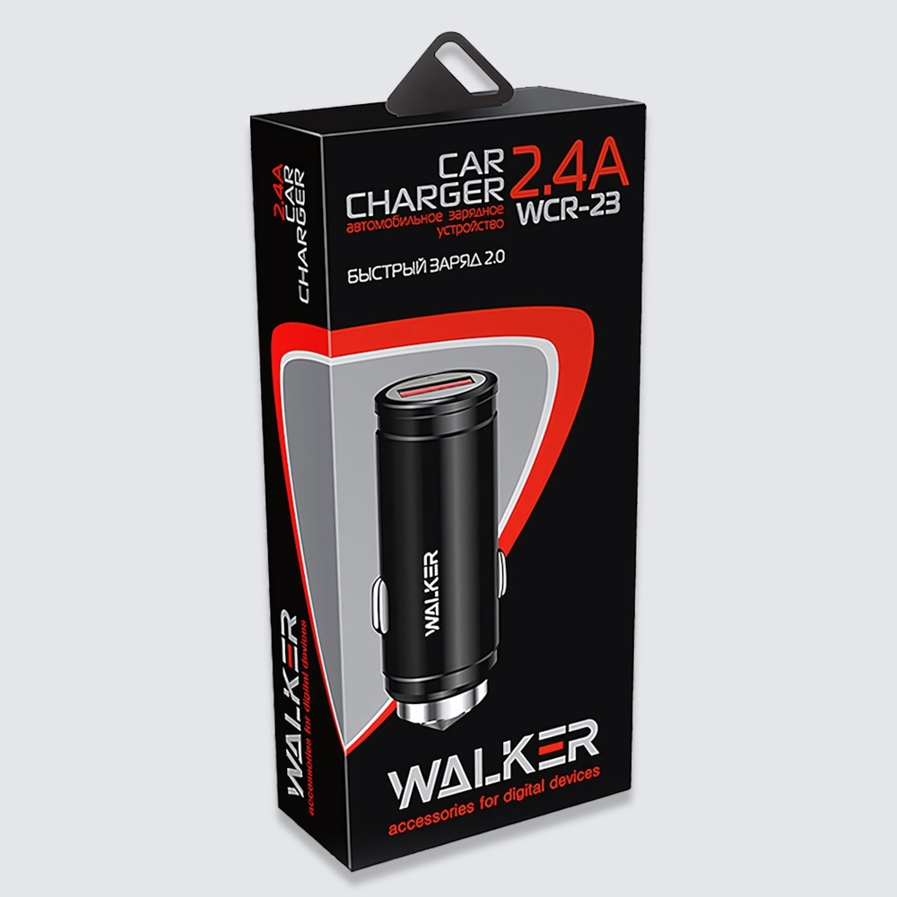 Автомобильное зарядное устройство WALKER WCR-23, 2.4А, 12Вт, USBx1, QC 3.0, блочок, черное