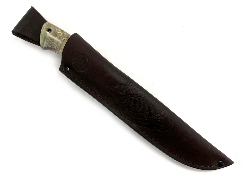 Нож Пантера, Bohler M390, макумэ ганэ, зуб мамонта, рукоять кап клёна