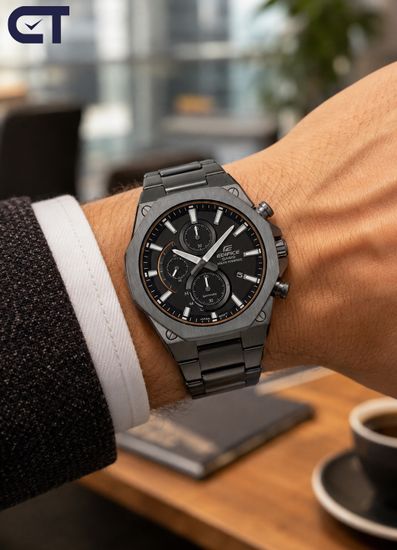 CASIO EFS-S570DC-1AUDF EDIFICE мужские наручные часы — стальной хронограф с черный циферблатом и сапфировым стеклом