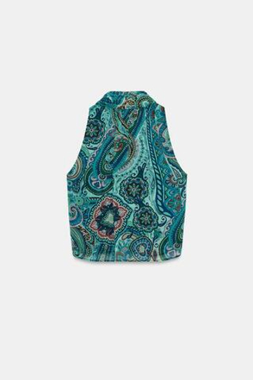 ZARA ТОП С ПРИНТОМ И БАНТОМ, РАЗНОЦВЕТНЫЙ