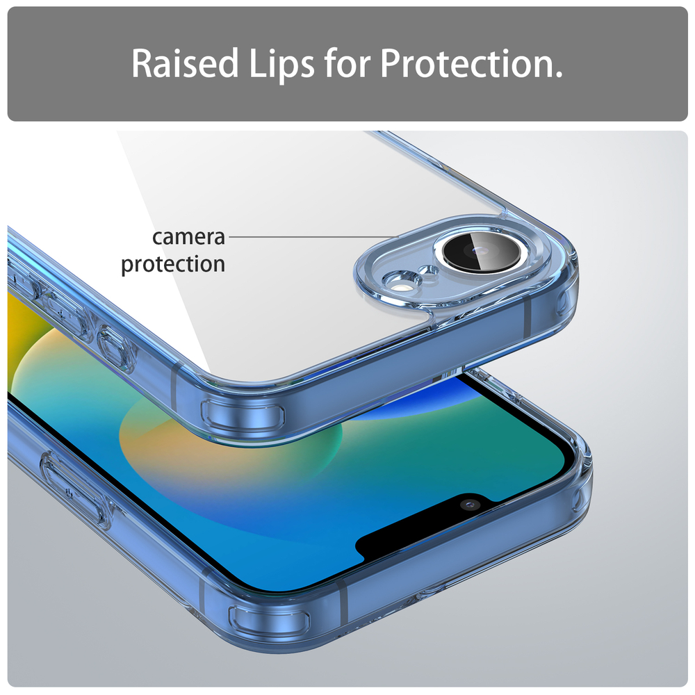 Чехол прозрачный для iPhone 16e и 17e, мягкие усиленные боковые рамки синего цвета