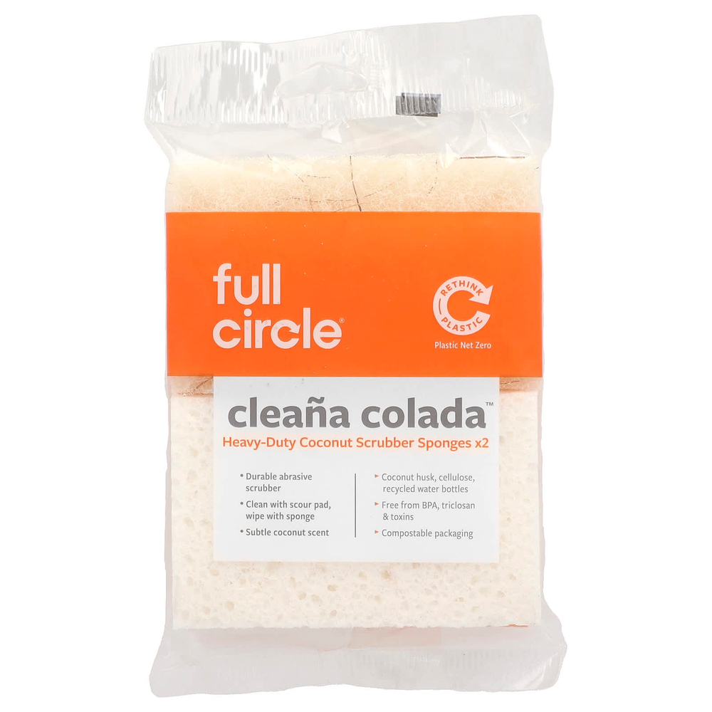 Full Circle, Cleana Colada™, усиленные спонжи для мытья посуды из кокоса, 2 шт.