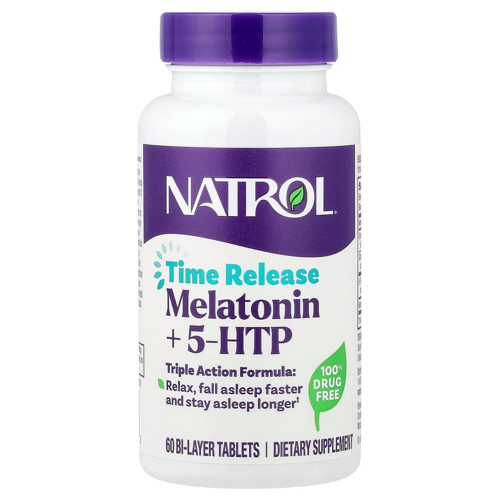 Natrol, мелатонин + 5-HTP, с замедленным высвобождением, 60 двухслойных таблеток