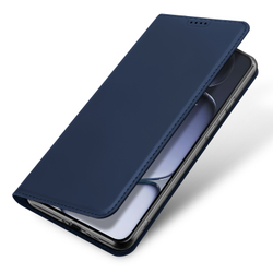 Чехол книжка из кожи синего цвета для OnePlus 15R, Ace 6 и 6T, серия Skin Pro Series от Dux Ducis